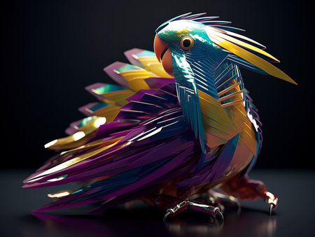 3d rendering of a parrot made of glass on a black backgroundの素材