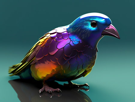 Colorful bird on a green background. 3d render illustration.の素材