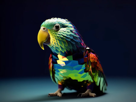 Colorful parrot on dark background, close-up view.の素材