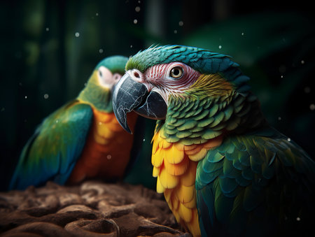 beautiful macaw parrot in the zoo on a dark backgroundの素材