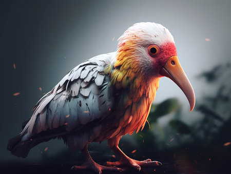 Colorful parrot with open beak on dark background. 3d renderingの素材