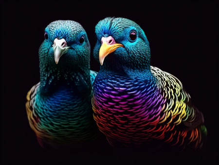Pigeons isolated on a black background. 3d rendering.の素材