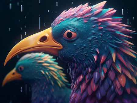 Eagle with rain drops on the background. 3D illustration.の素材