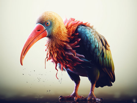 Beautiful hornbill on a white background. Photo in vintage style.の素材