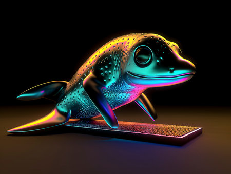 Illustration of a frog on a laptop computer, 3d renderの素材