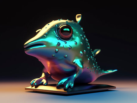 3d render of a frog sitting on a pedestal with a black backgroundの素材