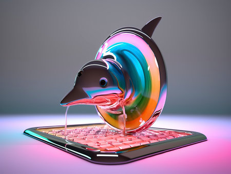 Dolphin in the form of a fish on the laptop. 3d illustrationの素材