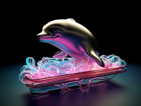 dolphin in a case on a black background. 3d illustrationの素材