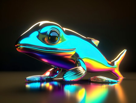illustration of funny frog in the form of a rainbow on a black backgroundの素材