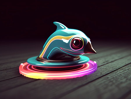 3d rendering of a dolphin in neon light on a black backgroundの素材
