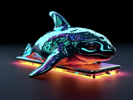 Illustration of a killer whale, 3d render on black backgroundの素材