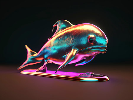 Fish on the smartphone. 3D illustration. High resolution image.の素材
