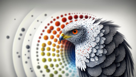 3d rendering of an eagle on a background of colored circles.の素材