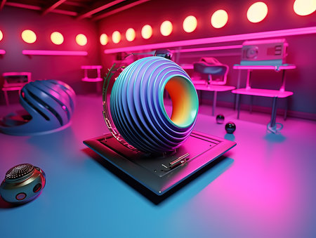 Interior of a recording studio. 3D rendering. Neon lightの素材