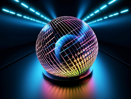 3d rendering of abstract background with globe and neon lights in itの素材