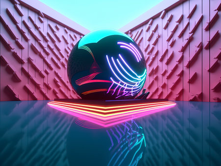 3d render of abstract geometric shapes in neon light. Futuristic technology style.の素材