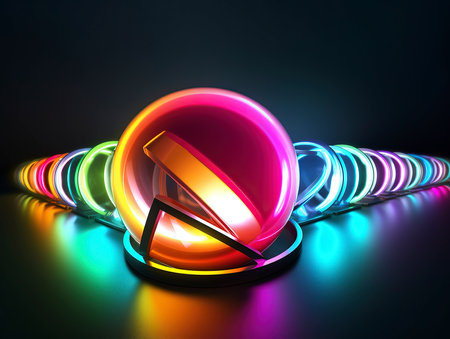 abstract 3d illustration of multicolored lights on black backgroundの素材