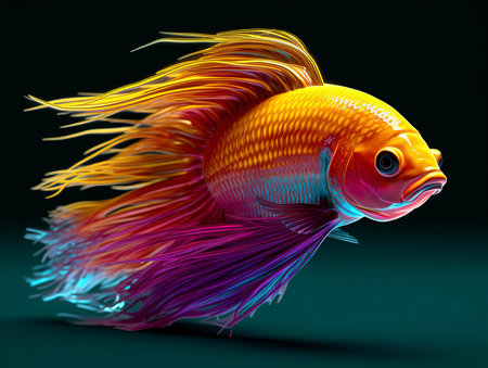 Siamese fighting fish isolated on black background. 3d renderingの素材