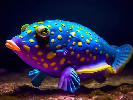 colorful tropical fish on a dark background, close-up.の素材