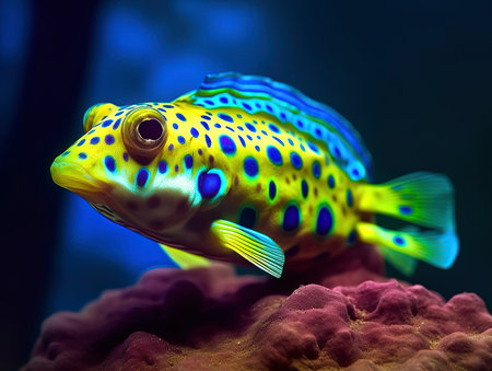 Yellow-spotted puffer fish (Puffer fish) in aquariumの素材