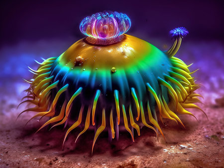 3D Illustration of a Colorful Abstract Bacteria Forming in the Sandの素材