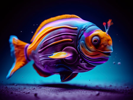 Colorful tropical fish on black background. Underwater world concept.の素材