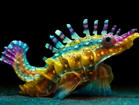 Colorful fish on a black background. Underwater world. Macro.の素材