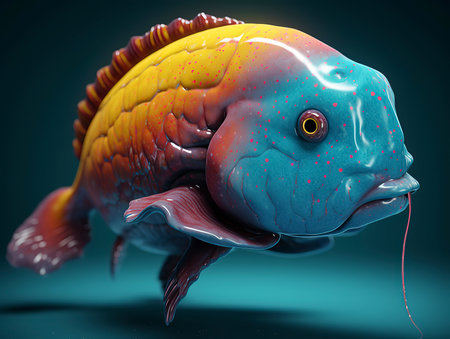 3d rendered illustration of a tropical fish. Isolated on black background.の素材