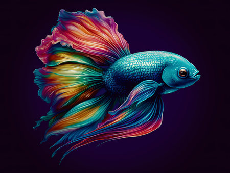 Capture the moving moment of blue siamese fighting fish isolated on black background. Betta fish.の素材