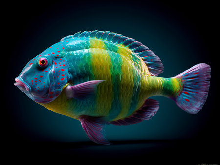 tropical fish on a black background. 3d render illustration.の素材
