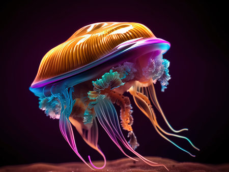 Jellyfish on the black background. 3d render illustration.の素材
