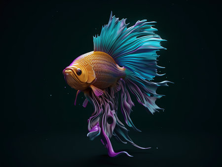 Siamese fighting fish on a black background. 3d renderingの素材