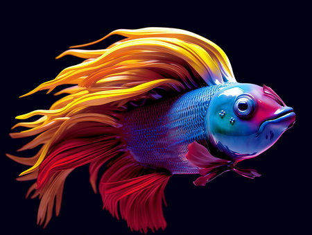 Siamese fighting fish on a black background. 3d renderingの素材