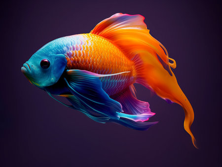 Siamese fighting fish isolated on black background. Fish in motion.の素材