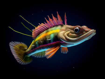 Illustration of a fish on a black background with space for textの素材