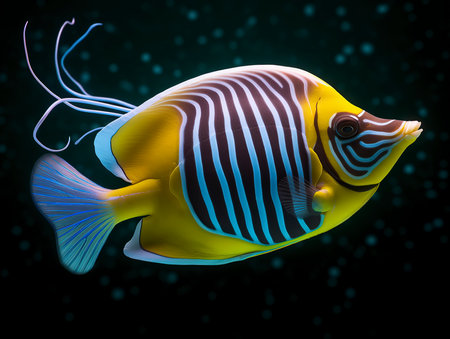 3D illustration of a tropical fish. Isolated on black background.の素材