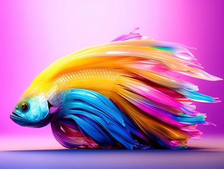 Siamese fighting fish on pink background. 3d rendering.の素材