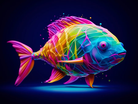 Colorful rainbow fish on dark background. Vector illustration. Eps 10の素材