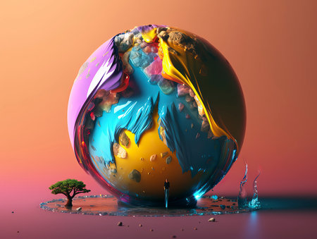 Ecology concept with globe and tree. 3d render illustration.の素材