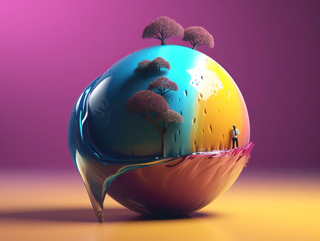 Ecology concept. Earth globe with trees. 3D rendering.の素材