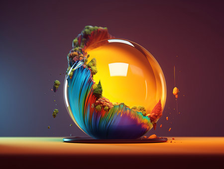 3d illustration of an abstract sphere with a colorful background. 3d renderingの素材