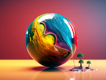 Ecology concept. Earth globe with green trees. 3D renderingの素材