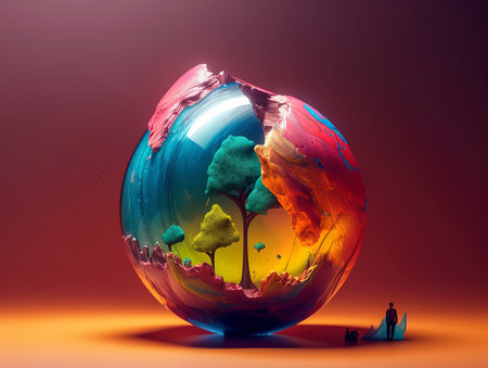 Conceptual image of man standing in front of the globe.の素材
