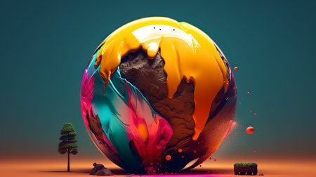 3d illustration of planet earth with colored continents and cracked surface.の素材