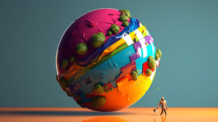 Conceptual image with globe and human figure. 3D renderingの素材