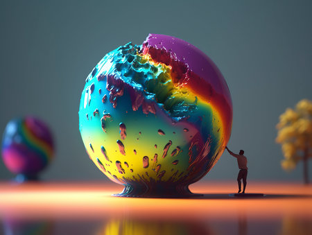 Man holding a globe, 3d rendering. Computer digital drawing.の素材