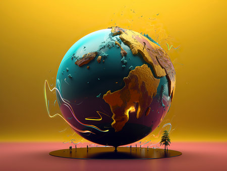 Earth planet with continents and continents made of colored glass. 3D renderingの素材