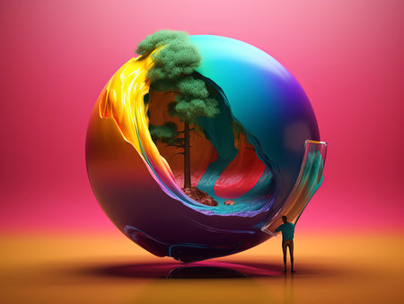 Tree in a glass sphere. 3d illustration. Abstract background.の素材