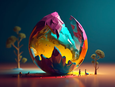 3d rendering of people walking around the planet earth and trees on the backgroundの素材
