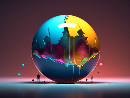 Globe with colorful map on a dark background. 3d renderingの素材